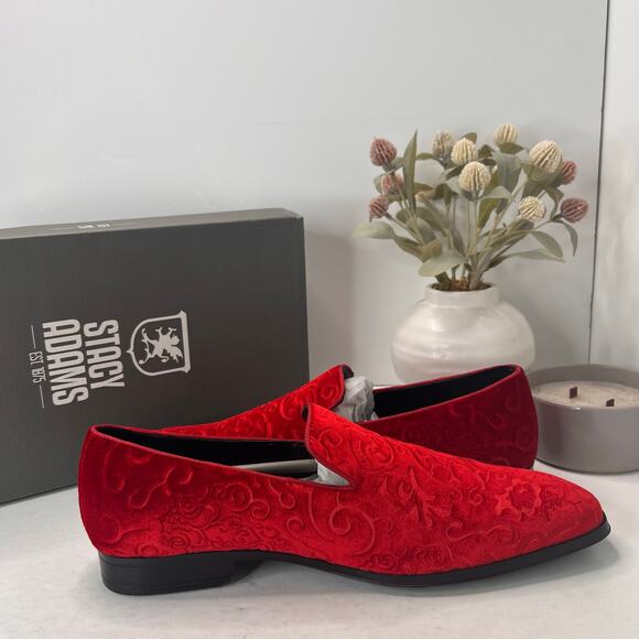 Stacy Adams Saunders Debossed Velour Slip on Loafer Red Men's 11.5M - Picture 6 of 11